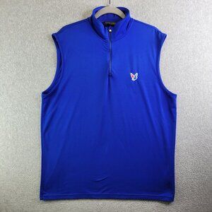 Polo Golf Ralph Lauren Vest Mens L Blue 1/4 Zip Patriot Golf Course Flag Merica